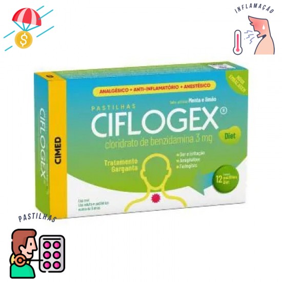 Ciflogex Pastilhas sabor Menta - Limão Diet cx 12 unidades